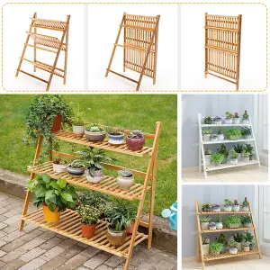 Outdoor 3-Tier Foldable Garden Wood Plant Stand 96cm H