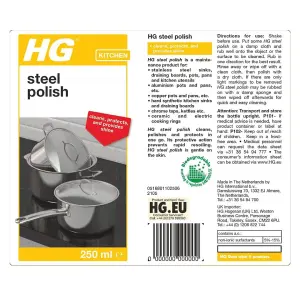 HG Steel Polish, Fast Acting Stainless Steel 3-in-1 Cleaner, 250ml