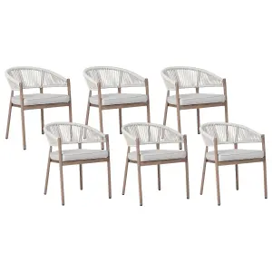 Set of 6 Garden Chairs with Cushions FLAVIA Metal Dark Wood