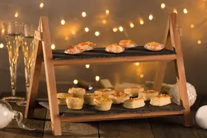 Artesa 2-Tiered Round Frame Food Display Serving Stand with Slate Platters Base