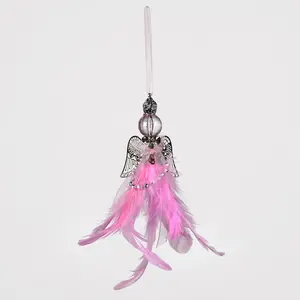 Acrylic Crystal Angel with Feather Hanging Figurine Ornament Pink/Silver / 12cm H x 6cm W x 5cm D