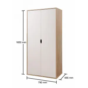 2 Door Double Wardrobe White & Sonoma Oak Effect Bedroom Furniture Cupboard