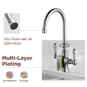 Victoria Kitchen Sink Taps Chrome Brass Faucet Lever Kitchen Mixer Taps  Ceramic Deco Handle 360 Swivel Neck