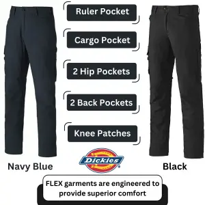 Dickies Flex Work Trousers Multi Pocket with Knee Patches - 32" Waist 32" Leg - Navy Blue