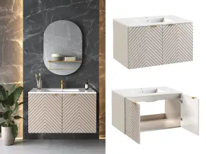 Bathroom Vanity Sink Basin 800mm Modern Wall Hung Cabinet Herringbone Beige Cara