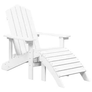 Berkfield Garden Adirondack Chair with Footstool HDPE White