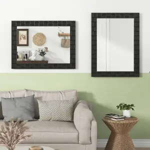 COSTWAY Wooden Framed Wall Mirror Vertical & Horizontal Mounting Rectangular Mirror