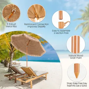 Costway 1.9M Thatched Tiki Patio Umbrella Hawaiian Hula Beach Umbrella Tilt Design