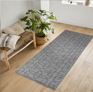 Machine Washable Cubed Trellis Design Anti Slip Doormats Silver 67x220 cm