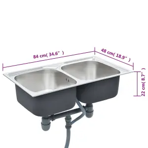 Berkfield Kitchen Sink Double Basin with Strainer & Trap Stainless Steel