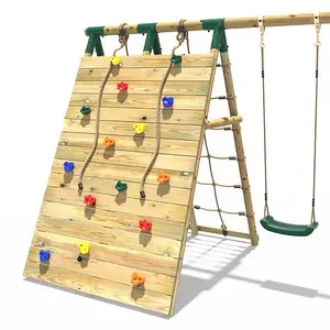 Rebo Beat The Wall Wooden Swing Set with Double up & Over Climbing Wall -Capstone