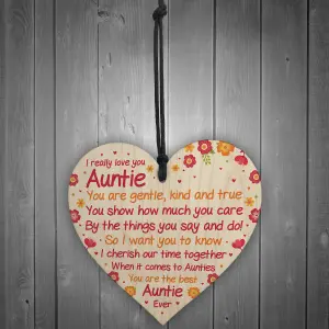 Red Ocean Auntie Birthday Gifts From Niece And Nephew Wooden Heart Sister Christmas Gift