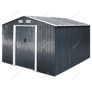 8 x 8 ft Charcoal Black Garden Metal Storage Tool Shed with Base Foundation