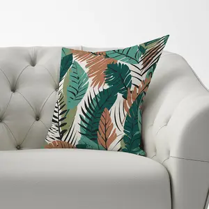 Tropical Floral Leaves Green Brown Cushions 60cm x 60cm