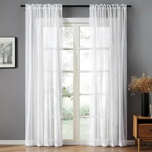 Pure White Plain Voile Curtain Panel Window Sheer,  Breathable Tulle Curtain, W 100cm H 200cm