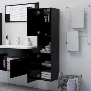 Berkfield Bathroom Cabinet Black 30x30x130 cm Engineered Wood