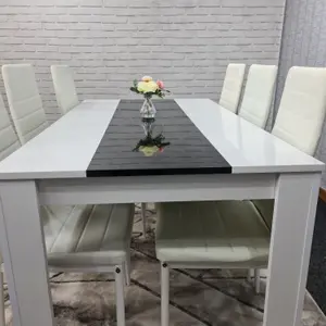 Dining set of 6 Kitchen Dining Table and 6 Chairs White and Black Wood Dining Table with 6 white metal Chairs Kosy Koala