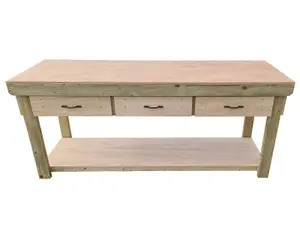 Wooden Eucalyptus hardwood top workbench, tool cabinet with drawers (V.1) (H-90cm, D-70cm, L-240cm)