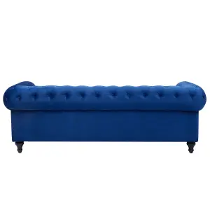 3 Seater Velvet Fabric Sofa Navy Blue CHESTERFIELD