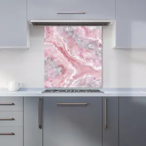 Pale And Grey Marble Effect Premium Glass Kitchen Splashback W900mm x H750mm