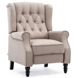 Althorpe Wing Back Fireside Recliner Fabric Occasional Armchair Sofa Chair (Pumice, Linen)