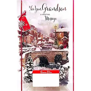 Simon Elvin For You Grandson Snow Christmas Card (Pack of 6) Red/White/Brown (One Size)