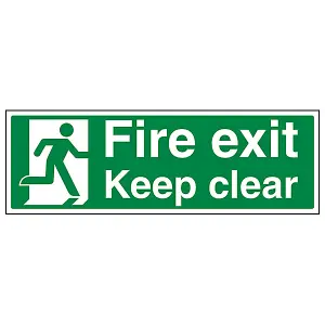 Fire Exit Keep Clear Safety Sign - Adhesive Vinyl - 600x200mm (x3)