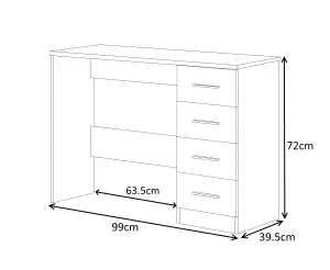 REFLECT 4 Drawer Dressing Table in Gloss Black Drawer Fronts and Black Oak Carcass