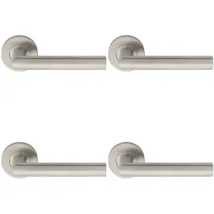 4 PACK - PAIR Straight Mitred Bar Handle on Round Rose Concealed Fix 201 Satin Steel