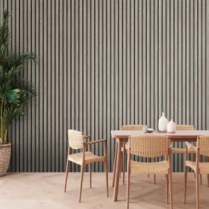 AS Creation Wooden Slats Panelling 3D Wood Panel Stripe Non Woven Wallpaper Light Grey Black 39109-2