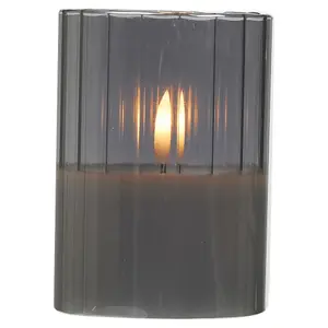 URBNLIVING 10cm Height LED Candle in Grey Pillar Glass Jar Realistic Flickering Table Decor Ornament