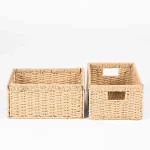 Storage Baskets Natural Rope Durable Foldable 2 Organiser Wicker Hamper, Natural