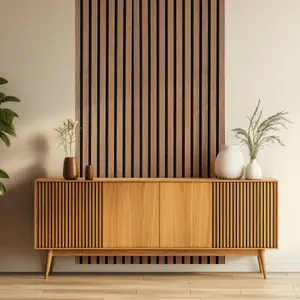 Wall Panel Wood Slat Walnut Decorative Wooden WallPanelling 3D Slatted Acoustic Sound Absorbing Ceiling or Wall Slats 240 x 60 cm