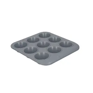 MasterClass Smart Ceramic Muffin Tray with Robust Non-Stick Coating, Carbon Steel, Grey, 24 x 22cm