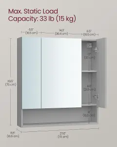 VASAGLE Bathroom Mirror Cabinet, Bathroom Cabinet with Mirror, Wall Mirror Cabinet, Open Compartment, Shelves, Dove Grey