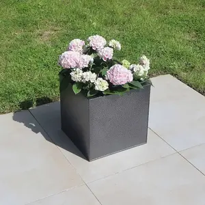 50cm Zinc Silver & Black Textured Square Planter