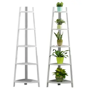 Garden 5-Tier White Wood Display Plant Stand