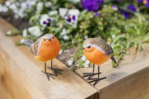 2pc Red Breast Robin Ornaments