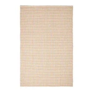 Homescapes Cotton Gingham Check Rug Hand Woven Beige White, 70 x 120 cm