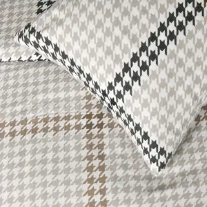 Cotton Houndstooth Duvet Cover with Pillowcases Natural / Super King - 2 Standard Pillowcases