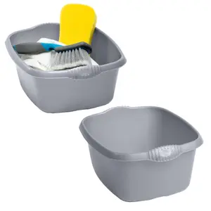 2 x Silver Rectangular Washing Up Bowls Ideal For Washing Dishes