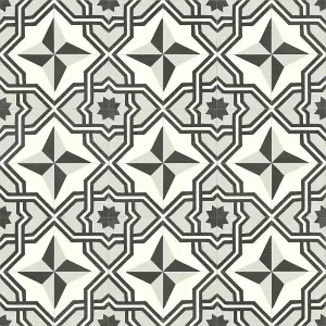 Geometric Tile Vinyl by Remland (Deco Grey, 4m x 3m)