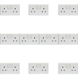 10 PACK 2 Gang Double Pole 13A Switched UK Plug Socket - WHITE Wall Power Outlet