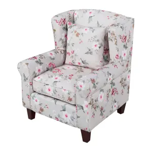 Wingback Chair HAMAR with Footstool Fabric Cream