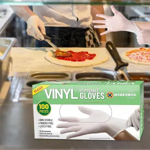 Pack Of 100 Large Powder Free Vinyl Disposable Gloves Suitable For Work, Garage, Medical, Hygiene Cleaning, Clear