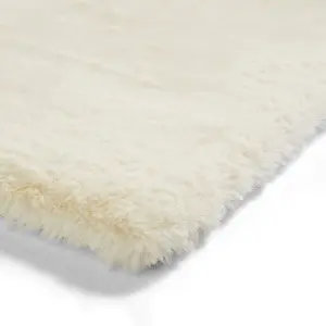 Ivory Shaggy Plain Modern Easy to Clean Rug for Living Room and Bedroom-120cm X 170cm