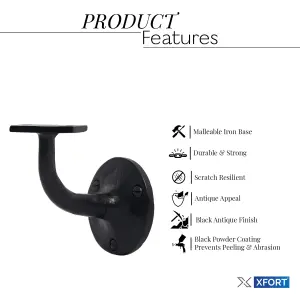 XFORT Smithy's Range Black Antique Set of 2 Handrail Brackets Cast Iron Bracket for Stair Bannister Handrail