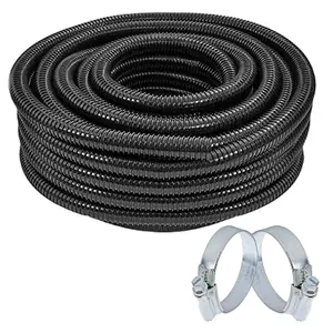 SPARES2GO Pond Hose Flexible Marine Filter Pipe Corrugated  + 2 Clamp Clips (25mm, 20M)