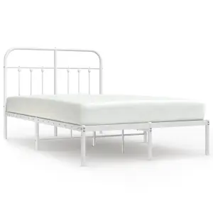 Berkfield Metal Bed Frame with Headboard White 120x190 cm