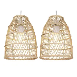 First Choice Lighting Set of 2 Bamboo Natural Bamboo Easy Fit Pendant Shades